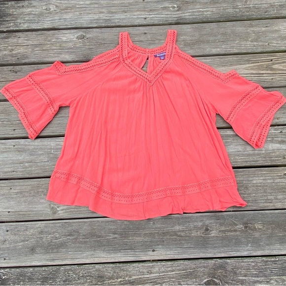 Roaman’s Coral cold shoulder blouse lightweight rayon - new  size 12W - Picture 2 of 15